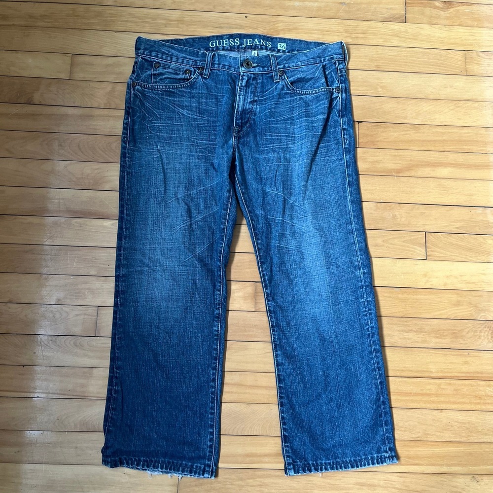 Guess Jeans Lincoln Slim Straight Medium Wash Blue Denim Pants Mens 36x32